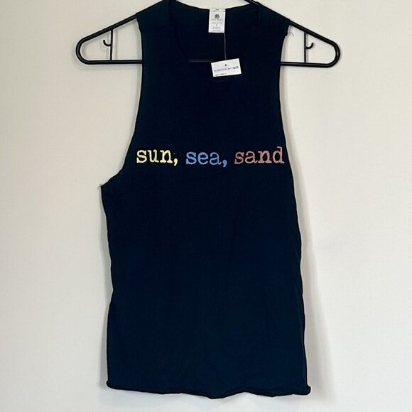 NWT Cozy Rozy California Black Sun, Sea, Sand Raw Hem Tank - Small - Picture 1 of 6